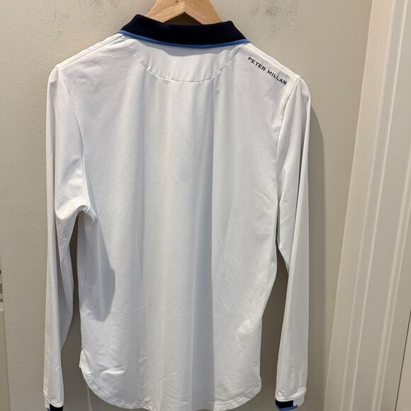 Peter Millar White Polo with Navy Accents quarter zip UPF 50 size Large - Picture 4 of 10